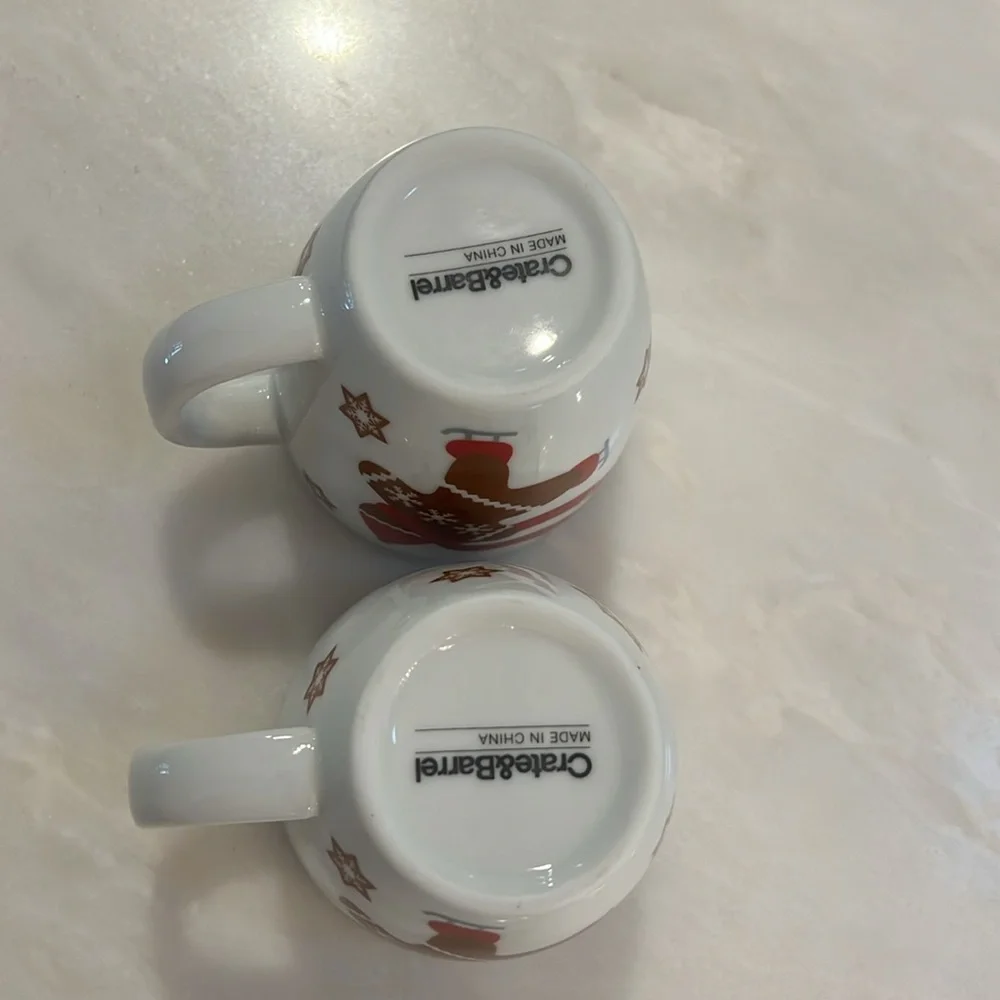 TWO Crate&Barrel Skating Gingerbread Mugs Holiday Christmas Mug NWOT